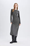 DeFacto Bodycon Bisiklet Yaka Uzun Kollu Maxi Elbise D3373AX24WNAR104