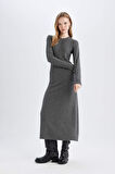 DeFacto Bodycon Bisiklet Yaka Uzun Kollu Maxi Elbise D3373AX24WNAR104