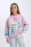DeFacto Kız Çocuk Oversize Geniş Kalıp Bisiklet Yaka Baskılı Sweatshirt D7056A824WNPR139
