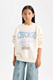 DeFacto Kız Çocuk Relax Fit Bisiklet Yaka Baskılı Sweatshirt D7046A824WNER99