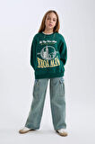 DeFacto Kız Çocuk Oversize Geniş Kalıp Bisiklet Yaka Baskılı Sweatshirt D7045A824WNGN1116