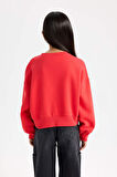 DeFacto Kız Çocuk Cropped Fit V Yaka Basic Düz Sweatshirt D7047A824WNRD348