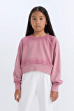 DeFacto Kız Çocuk Relax Fit Bisiklet Yaka Crop Basic Düz Sweatshirt D6994A824WNBR277