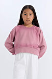 DeFacto Kız Çocuk Relax Fit Bisiklet Yaka Crop Basic Düz Sweatshirt D6994A824WNBR277
