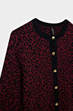 Regular Fit Bisiklet Yaka Leopar Desenli Düğme Kapamalı Triko Hırka