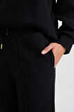 DeFacto Kışlık Pantolon Beli Lastikli Basic Düz Bağcıklı Cepli Paça Katlamalı Uzun Boy Siyah D9010AX24WNBK81