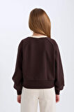 DeFacto Kız Çocuk Relax Fit Bisiklet Yaka Baskılı İçi Yumuşak Tüylü Sweatshirt D7042A824WNBN116