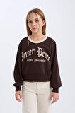 DeFacto Kız Çocuk Relax Fit Bisiklet Yaka Baskılı İçi Yumuşak Tüylü Sweatshirt D7042A824WNBN116