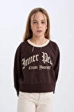 DeFacto Kız Çocuk Relax Fit Bisiklet Yaka Baskılı İçi Yumuşak Tüylü Sweatshirt D7042A824WNBN116