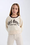 DeFacto Kız Çocuk Relax Fit Bisiklet Yaka Baskılı İçi Yumuşak Tüylü Sweatshirt D7042A824WNBG734