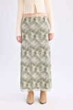 DeFacto Coool A Kesim Desenli Yüksek Bel Penye Astar Tül Maxi Etek D7077AX25SPGN1216