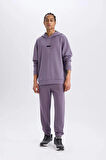 Defacto D7364 Mor DeFactoFit Standart Fit Kapüşonlu Skuba Dalgıç Kumaş Sporcu Sweatshirt
