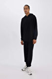 Defacto D7364 Siyah DeFactoFit Standart Fit Kapüşonlu Skuba Dalgıç Kumaş Sporcu Sweatshirt
