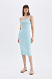 DeFacto Bodycon Vücuda Oturan Basic Düz Kare Yaka Fitilli Kaşkorse Kolsuz Midi Elbise Z7577AZ24SMBE507