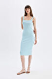 DeFacto Bodycon Vücuda Oturan Basic Düz Kare Yaka Fitilli Kaşkorse Kolsuz Midi Elbise Z7577AZ24SMBE507