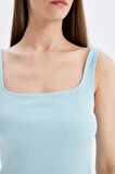 DeFacto Bodycon Vücuda Oturan Basic Düz Kare Yaka Fitilli Kaşkorse Kolsuz Midi Elbise Z7577AZ24SMBE507