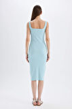 DeFacto Bodycon Vücuda Oturan Basic Düz Kare Yaka Fitilli Kaşkorse Kolsuz Midi Elbise Z7577AZ24SMBE507
