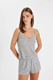 DeFacto Pijama Takım Ribana Askılı Üst Şort-Fall in Love C7996AX24HSGR93