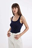 Slim Fit Çizgili Yuvarlak Yaka Fitilli Kaşkorse Atlet