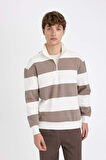 DeFacto Boxy Fit Fermuarlı Yaka Çizgili Sweatshirt C7045AX24AUBG73
