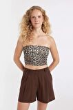 DeFacto Slim Fit Dar Kesim Leopar Desenli Straplez Fitilli Kaşkorse Atlet D4550AX24SMBK81