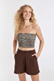 DeFacto Slim Fit Dar Kesim Leopar Desenli Straplez Fitilli Kaşkorse Atlet D4550AX24SMBK81