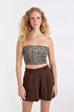 DeFacto Slim Fit Dar Kesim Leopar Desenli Straplez Fitilli Kaşkorse Atlet D4550AX24SMBK81