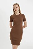 DeFacto Coool Bodycon Vücudu Saran Bisiklet Yaka Fitilli Kaşkorse Kısa Kollu Mini Elbise C1503AX24SPBN321