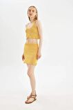 DeFacto Coool Slim Fit Dar Kesim Kroşe Mini Etek D3583AX24HSYL56