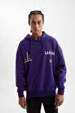 DeFactoFit NBA Los Angeles Lakers Oversize Geniş Kalıp Kapüşonlu Sırt Baskılı Sweatshirt D0671AX24AUPR299