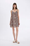DeFacto Leopar Desenli V Yaka Saten Askılı Gecelik-Fall in Love D4407AX24HSBK81
