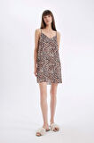 DeFacto Leopar Desenli V Yaka Saten Askılı Gecelik-Fall in Love D4407AX24HSBK81