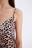 DeFacto Leopar Desenli V Yaka Saten Askılı Gecelik-Fall in Love D4407AX24HSBK81