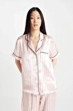 DeFacto Pijama Takımı Saten Çizgili Kısa Kollu Üst Uzun Altı-Fall in Love D0816AX24SMPN149