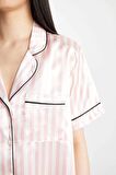 DeFacto Pijama Takımı Saten Çizgili Kısa Kollu Üst Uzun Altı-Fall in Love D0816AX24SMPN149