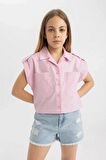DeFacto Kız Çocuk Cropped Fit Pamuklu Kısa Kollu Gömlek C4554A824SMPN624