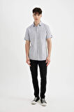 DeFacto Slim Fit Dar Kesim Yazlık Polo Yaka Keten Görünümlü Kısa Kollu Gömlek N9073AZ24SMIN208