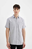 DeFacto Slim Fit Dar Kesim Yazlık Polo Yaka Keten Görünümlü Kısa Kollu Gömlek N9073AZ24SMIN208