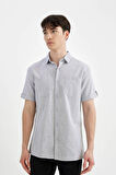 DeFacto Slim Fit Dar Kesim Yazlık Polo Yaka Keten Görünümlü Kısa Kollu Gömlek N9073AZ24SMIN208