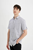 DeFacto Slim Fit Dar Kesim Yazlık Polo Yaka Keten Görünümlü Kısa Kollu Gömlek N9073AZ24SMIN208