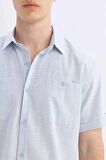 DeFacto Slim Fit Dar Kesim Yazlık Polo Yaka Keten Görünümlü Kısa Kollu Gömlek N9073AZ24SMBE718