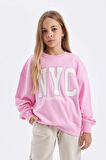 DeFacto Kız Çocuk Oversize Fit Bisiklet Yaka Baskılı Okul Sweatshirt C7778A824AUPN666