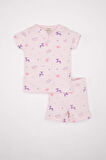 Kız Bebek Pijama Takım Desenli Fitilli Kaşkorse  Kısa Kollu Üst Beli Lastikli Şort Alt