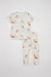 Kız Bebek Pijama Takımı Waffle  Dinazor Desenli Kısa Kollu Üst Uzun Alt