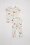 Kız Bebek Pijama Takımı Waffle  Dinazor Desenli Kısa Kollu Üst Uzun Alt