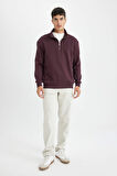 DeFacto Comfort Regular Fit Rahat Kalıp Fermuarlı Dik Yaka Basic Düz Sweatshirt X7405AZ24AUBR150