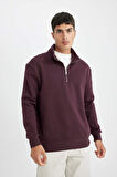 DeFacto Comfort Regular Fit Rahat Kalıp Fermuarlı Dik Yaka Basic Düz Sweatshirt X7405AZ24AUBR150