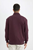 DeFacto Comfort Regular Fit Rahat Kalıp Fermuarlı Dik Yaka Basic Düz Sweatshirt X7405AZ24AUBR150