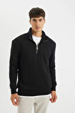 DeFacto Comfort Regular Fit Rahat Kalıp Fermuarlı Dik Yaka Basic Düz Sweatshirt X7405AZ24AUBK81