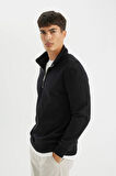 DeFacto Comfort Regular Fit Rahat Kalıp Fermuarlı Dik Yaka Basic Düz Sweatshirt X7405AZ24AUBK81